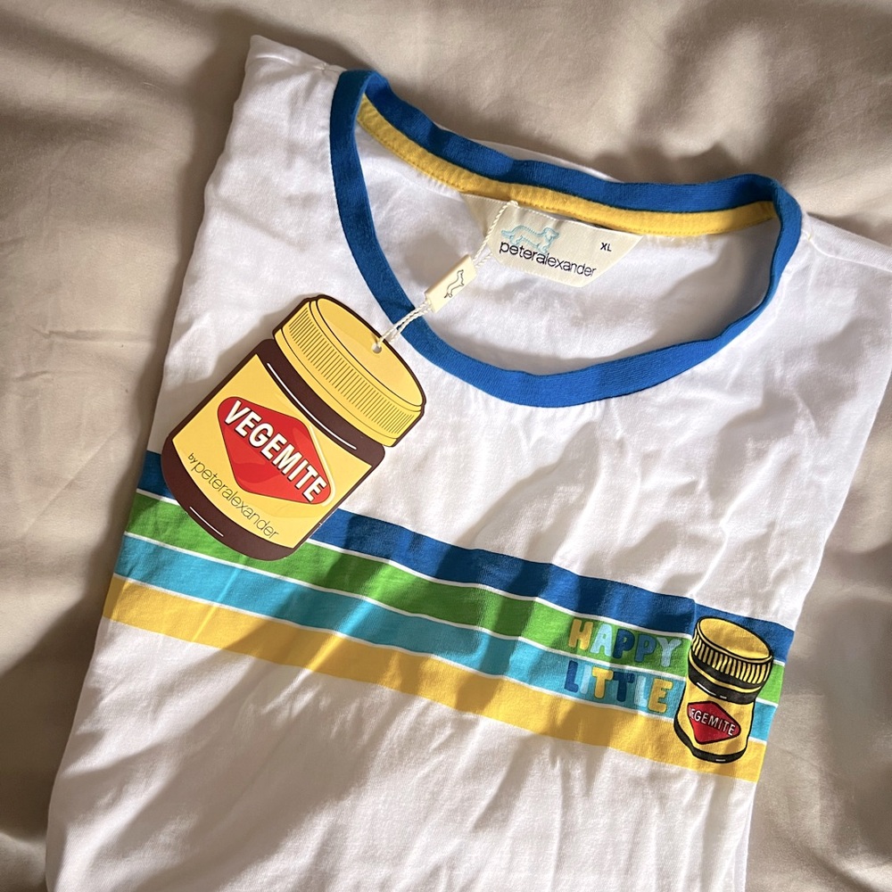 Peter Alexander 🐕 Happy Little Vegemite striped Tee NWT